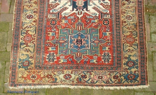 19th Century Karaja on wool foundation. 4 ft 8 x 6 ft 8 inches.  The photos show the condition issues. Maybe full restoration is warranted and cost effective. Very decorative and  ...