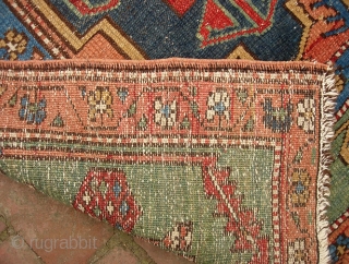 Ancient N.W. Bahkshaish? Karaja? Serapi? 3 ft 4 inches by 4 ft 7 inches. 19th century. The warps are a candy-cane with cotton and brown wool. Condition is low, even, w/ some  ...