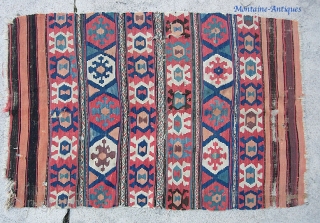 Antique Persian or Caucasian flat weave-- 3 ft 2 by 4 ft 8. I'm tempted to call this Shahsavan but I wouldn't want to give anyone the false impression that I have  ...