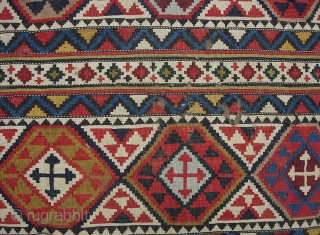 Shirvan/Kuba?  5 ft 1 x 10 ft 1 in. Incredibly finely woven huge antique kelim. Look very carefully as it has several moth holes mainly through the center. The fellow from  ...