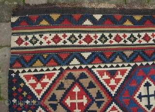 Shirvan/Kuba?  5 ft 1 x 10 ft 1 in. Incredibly finely woven huge antique kelim. Look very carefully as it has several moth holes mainly through the center. The fellow from  ...