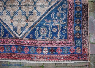 Good sturdy Kurd / Hamadan with nice camel medallion and great colors. 4 ft 4 inches by 6 ft 5 inches. Just the smallest bit of moth damage on one corner-- pretty  ...