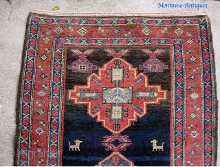 Old Bahktiari Runner-- 3 ft 5 inches by 14 ft. 2 inches. Nice long one. Wonderful thick tribal thing with animals. All natural dyes. Indigo ground but very colorful with lots of  ...