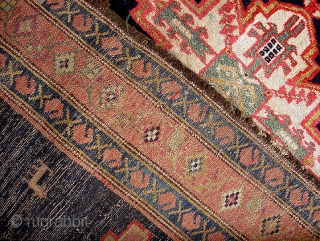 Old Bahktiari Runner-- 3 ft 5 inches by 14 ft. 2 inches. Nice long one. Wonderful thick tribal thing with animals. All natural dyes. Indigo ground but very colorful with lots of  ...