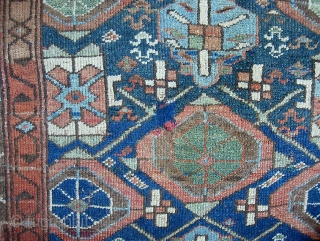 Sauj Bulaq - Kurd, 3 ft 6 inches by 7 ft 3 inches. Rug has been mitered/reduced-- but what a great look. This is a true old Sauk Bulaq (Mahabad/Kurd). Fine old  ...