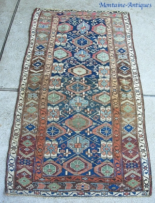 Sauj Bulaq - Kurd, 3 ft 6 inches by 7 ft 3 inches. Rug has been mitered/reduced-- but what a great look. This is a true old Sauk Bulaq (Mahabad/Kurd). Fine old  ...