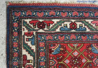   Classic late 19th century Bijar, 3’6” X 5’7” with pole medallion, Herati, turtle. Wool foundation. All  vegetable dyes with soft color. Very nice clear weave, lovely supple feel. Even  ...