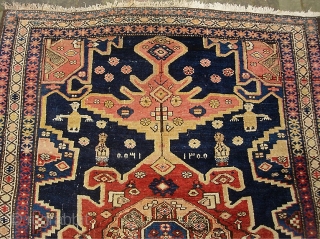 Old Persian. 4 ft 7 x 7 ft 1 inches. Decorative old rug with sensational colors. Dated in several places and looks like they were aiming to say 1300. That would put  ...