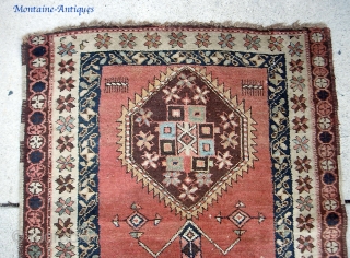 Azerbaijan Runner  3 ft 2 inches x 12 ft 9 inches. Probably Kurdish. A genuinely old piece with very interesting ethnographic design and very soft old colors. colors. Note missing ends  ...
