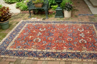 Tabriz-- 6 ft 6 in by 9 ft 2 inches. Finely woven, Circa 1920s with vibrant, warm natural dyes. Arabesque design harks back to classic 17th/18th century Persian museum carpets. 6 x  ...