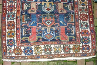 Bahktiari- 3 ft 7 inches by 5 ft 10 inches. Anything unusual is good-- and this is certainly unusual.  Motifs are hard to characterize but seem maybe Kurdish inspired. Nice soft  ...