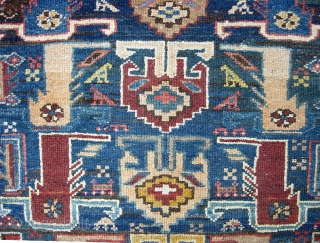 Bahktiari- 3 ft 7 inches by 5 ft 10 inches. Anything unusual is good-- and this is certainly unusual.  Motifs are hard to characterize but seem maybe Kurdish inspired. Nice soft  ...