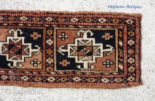 Turkoman chanta. 6 inches by 20 inches. Yomud? Ersari? Whatever. Cute little bag face with extremely nice weave. Would make a nice little table rug for a small place. $12 US shipping.
 