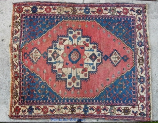 Early Afshar on wool foundation. 3 ft 3 by 3 ft 6 in. Charming tribal piece.                 