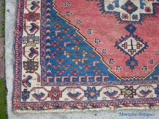 Early Afshar on wool foundation. 3 ft 3 by 3 ft 6 in. Charming tribal piece.                 