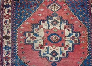 Early Afshar on wool foundation. 3 ft 3 by 3 ft 6 in. Charming tribal piece.                 