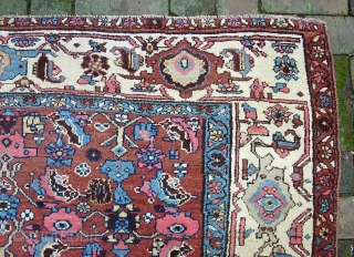 Bidjar. 4 ft 6 x 7 ft 0. Legit early piece on wool foundation. Superdecorative with rare ivory border. A couple wear spots but overall thick-- heavy-- meaty. $30 for UPS shipping  ...