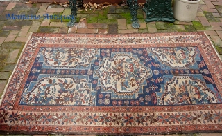 Persian Village-- 4 ft 2 inches x 6 ft 0 inches. Bahktiari? Anything different is good. Definitely unique design. Some loss at the ends; excellent zanjir work securing them.  Approx $20  ...