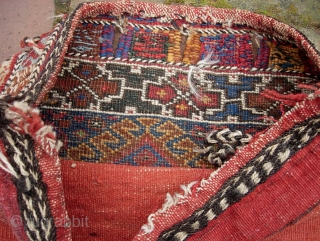 S. Persian Chanta-- 14 x 19 inches. Afshar? Luri?--  Whatever it is, Fine, intricate weaving with several types of stitchery. A myriad of different colors-- all of which are natural dyes.  ...