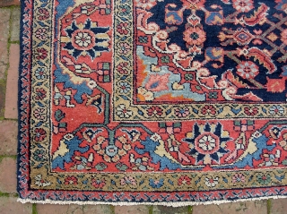 Squarish Hamadan-- 5 ft 2 inches x 6 ft 7 inches. One of two similar from same yard sale. Exceptionally decorative thing with great colors. This one has decent pile through out  ...