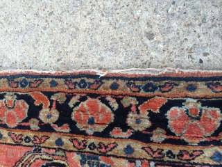 As found: A very early 20th century very finely woven Persian Sarouk with the paint almost worn off measuring 4'4"x 6'6", one side has 39" of binding wear encroaching into pile at  ...