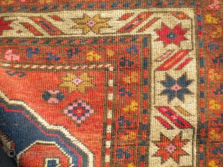 For sale is this beautiful 4'2"x8' 1900's Caucasian cloud-band design rug probably from Karabagh or Kazak.  The rug needs some reweaving on one side (at the bottom...see main picture) needs selvidge  ...