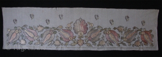 Ottomasn Textile. Silk fine chain stitch embroidery. Little wear in center blossoming flower. Circa 1900's. Size: 19" x 70" - 48cm x 177cm.          