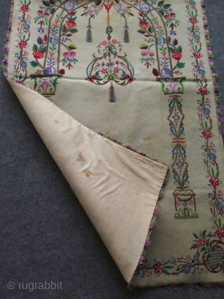 Antique Ottoman Silk and metallic yarn embroidered Felt Praying Mat.                       