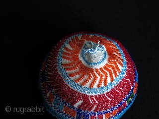 Syrian Durzi beaded hat. Glass beads on cotton.                         