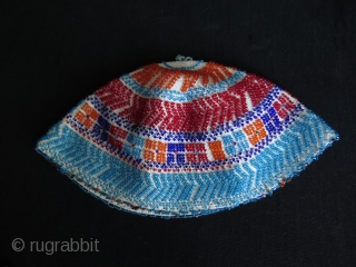 Syrian Durzi beaded hat. Glass beads on cotton.                         