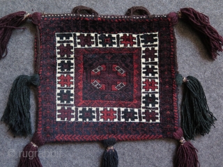 Baluch double sided pile bag with original tassels. Size of the bag itself is; 14.9" x 16.5" - 38 cm x 42 cm. Tassels are about 7.8" - 20 cm long.  