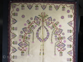 Antique Ottoman Praying Felt Rug. Wool, Silk and metallic embroidery on felt. Circa 1900.

Some small moth damages and stains.

Size: 38.6" x 63" - 98 cm x 160 cm.     