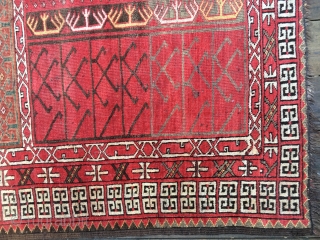 Outstanding Antique Turkmen Ersari Engsi Rug, 19th Century. Good and complete condition with all natural colors including generous use of green and yellow. Unusual if not rare design without the usual engsi  ...