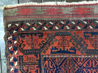 Beautiful Antique Baluch rug, probably late 19thC. Very good condition with good pile and very few low places. Only sight oxidation. All organic colors including nice blues and green. Original selvages and  ...