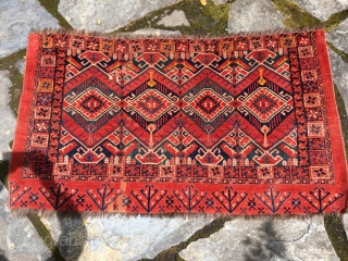 Rare, large and colorful Ersari Chuval circa 1875. Outstanding Ikat design. All natural colors including reds, three blues, green blue and a brilliant yellow. Measures 5'4" X 3'2" or 163 X 97cm.  ...