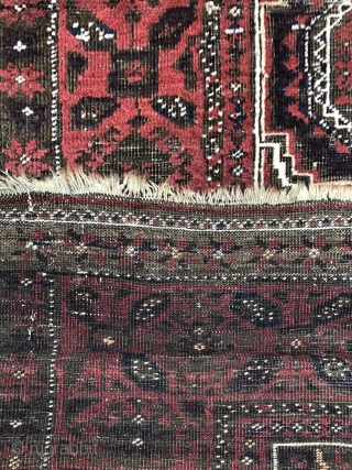 Unusual Antique Khorasan Baluch from Northeast Persia circa late 19th Century. Good condition with all natural colors including generous use of aubergine or purple-brown. Four cord selvedges. Some oxidation of khaki-brown and  ...