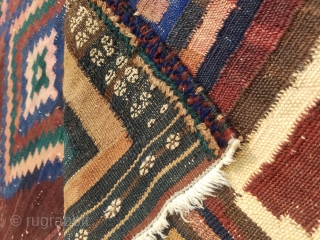 Here is a very stunning antique unusual large size sirjan afshars kilim SW iran Ca.1930s Size 221×155 cm.Most of the kilims you see from this group are sofreh or eating cloths and  ...