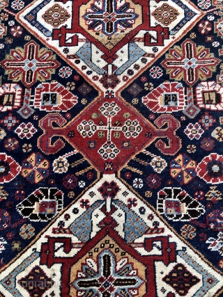 A very nice dated antique Qashqai tribal rug from Southwest Persia, size: ca. 210x150cm / 7ft by 5ft . The rug is dated in one corner: 1325      