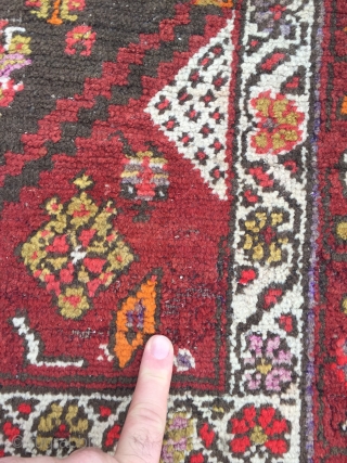 Antique Persian Bidjar runner with a lovelyl couple of Kurdish village people, signed and dated. Wool on wool foundation, size: 365x100cm / 12ft x 3'3''ft , little old moth damage at the  ...