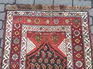 Antique Persian Bidjar runner with a lovelyl couple of Kurdish village people, signed and dated. Wool on wool foundation, size: 365x100cm / 12ft x 3'3''ft , little old moth damage at the  ...