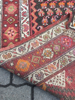 Antique Persian Bidjar runner with a lovelyl couple of Kurdish village people, signed and dated. Wool on wool foundation, size: 365x100cm / 12ft x 3'3''ft , little old moth damage at the  ...