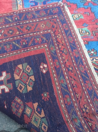 Antique Kazak rug with a beautiful sky blue center. Size: ca. 235x155cm / 7'7''ft x 5'1''ft , some localized wear.             