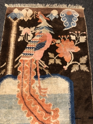Antique Chinese Pao Tao rug displaying a phoenix, size: ca. 135x70cm / 4'4ft by 2'3ft                  