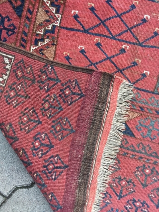 Antique Turkmen Ersari Ensi (tent door rug) with beautiful Elem (skirt), size: ca. 205x140cm / 6'8'' x 4'6''ft, age: 19th century, all natural colors. Some spots of wear in the middle
  