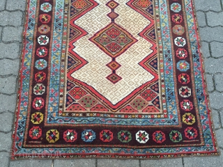 Very decorative antique Kurdish tribal runner,19th century size: ca. 435x102cm / 14'3''ft x 3'3''ft wool on wool, sides and ends rebound.  www.najib.de
          