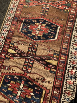 Antique Kurdish rug with a beautiful camel ground color, size: 187x110cm / 6'2''ft x 3'6''ft                  