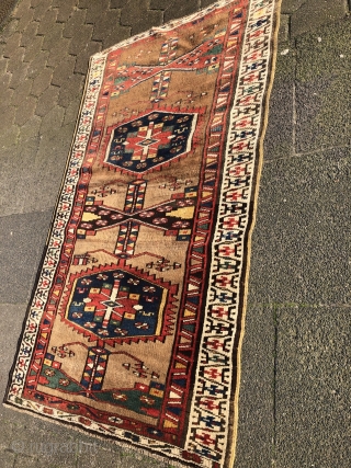 Antique Kurdish rug with a beautiful camel ground color, size: 187x110cm / 6'2''ft x 3'6''ft                  