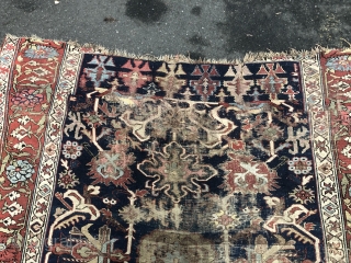 Early archaic Northwest Persian or Kurdish rug. Age: circa 1800, size: ca. 530x180cm / 17'4''ft x 6ft . Very old, some obvious condition problems         