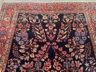 Antique Persian Saruk Mohajeran carpet, very decorative. Beautiful navy blue field color. Size: circa 360x255cm / 11’8ft by 8’4ft  http://www.najib.de            