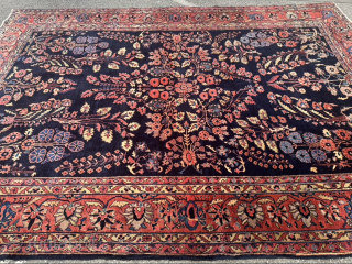 Antique Persian Saruk Mohajeran carpet, very decorative. Beautiful navy blue field color. Size: circa 360x255cm / 11’8ft by 8’4ft  http://www.najib.de            